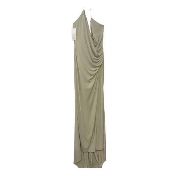 Katie May Jupiter Gown Maxi Halter Neck Ruched Jersey Side Slit Sage Size Large - Picture 4 of 16